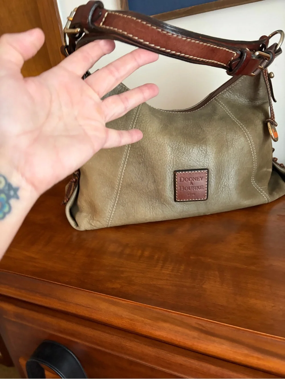 Dooney & Bourke Olive and Brown Leather Hobo Shoulder Bag *READ*